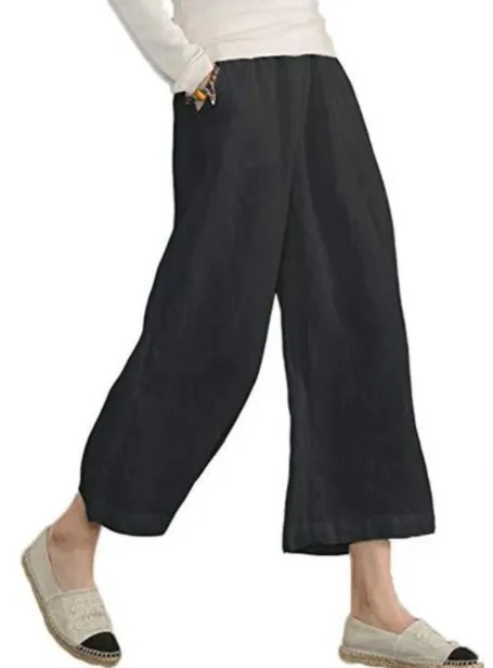 2024 straight casual baggy pants trousers Cotton and hemp loose casual wide leg pant for womenwomen