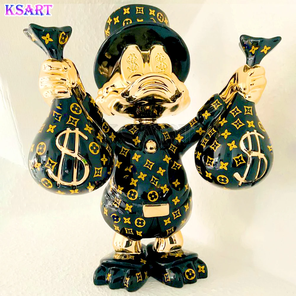 Hot chrome-plated money bag Donald Duck sculpture bar decorative pieces electroplating resin factory direct sales