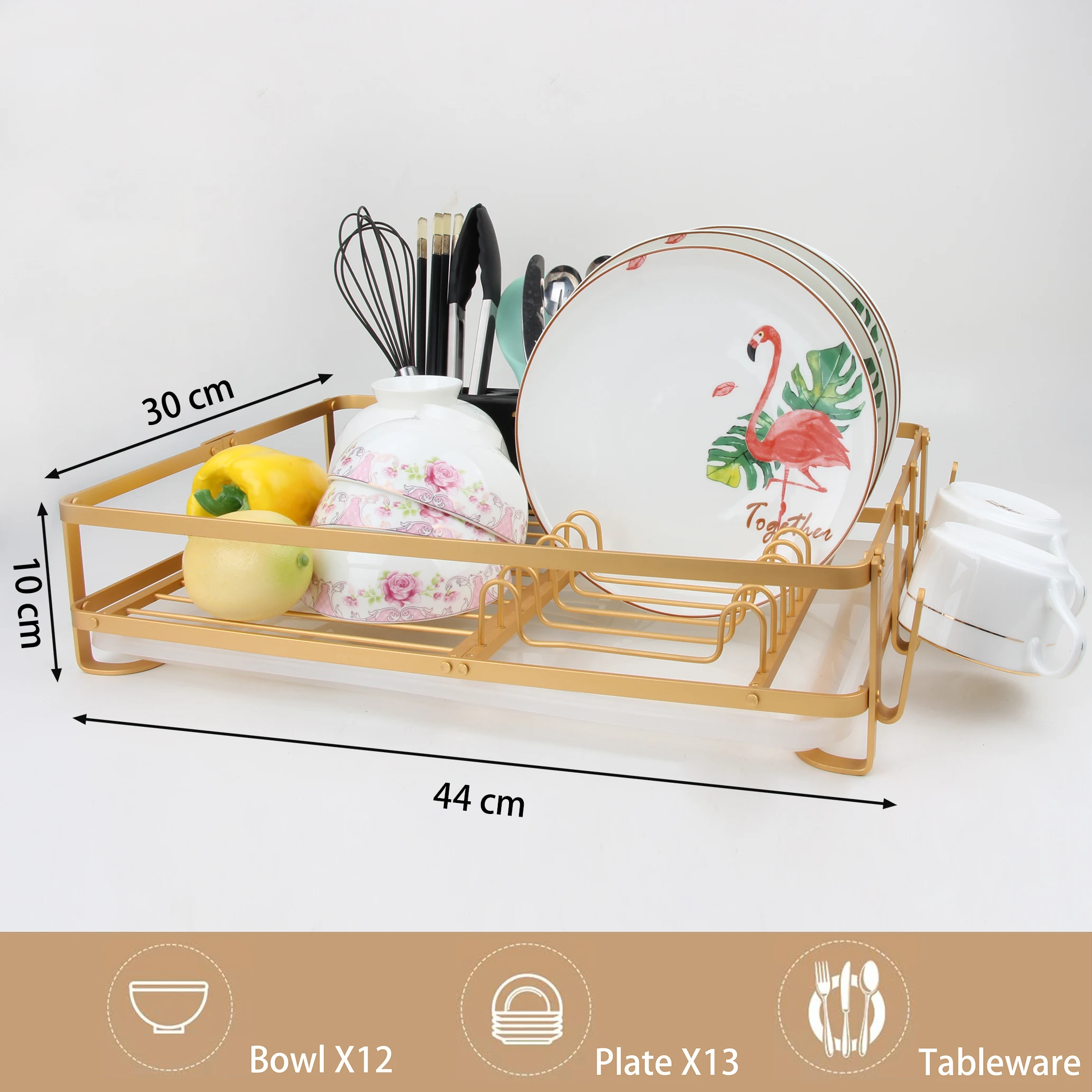 Kitchen counter Aluminum Rust Proof Dish Drying Drainer Rack with Drainboard