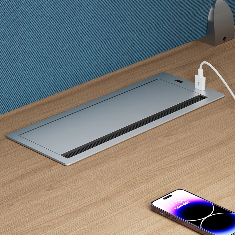 Office workstation wire box aluminium cable entry cover rectangular desk grommet with usb