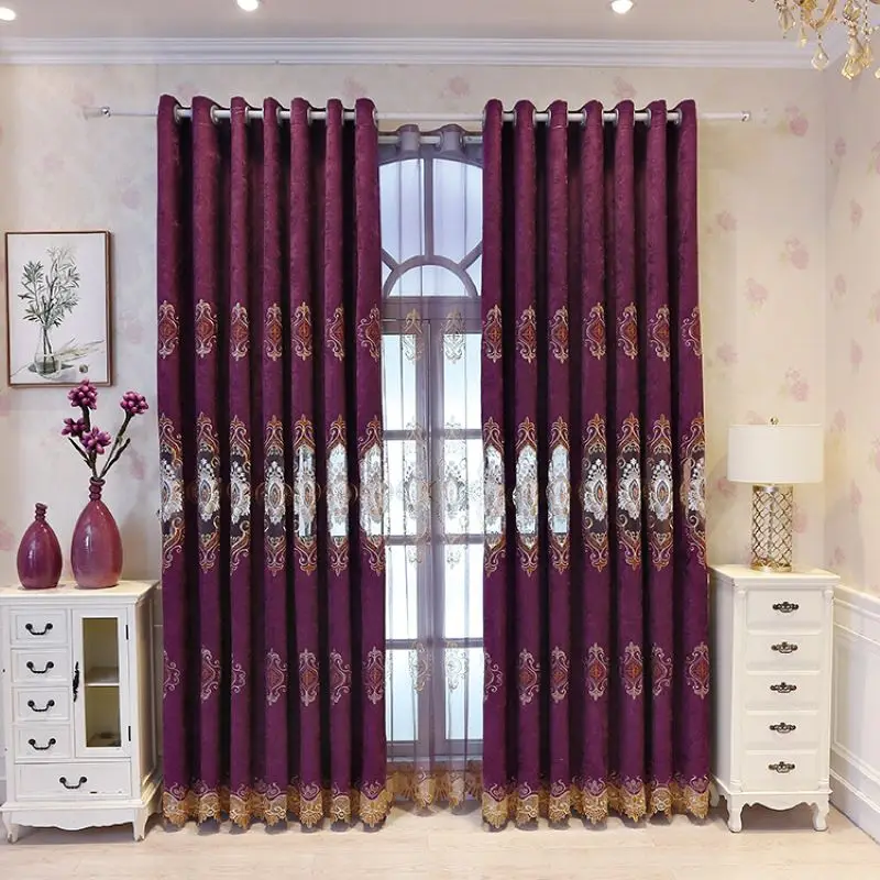 Living Room Home Villa Blue Turkish Luxury Embroidered Curtains For Window