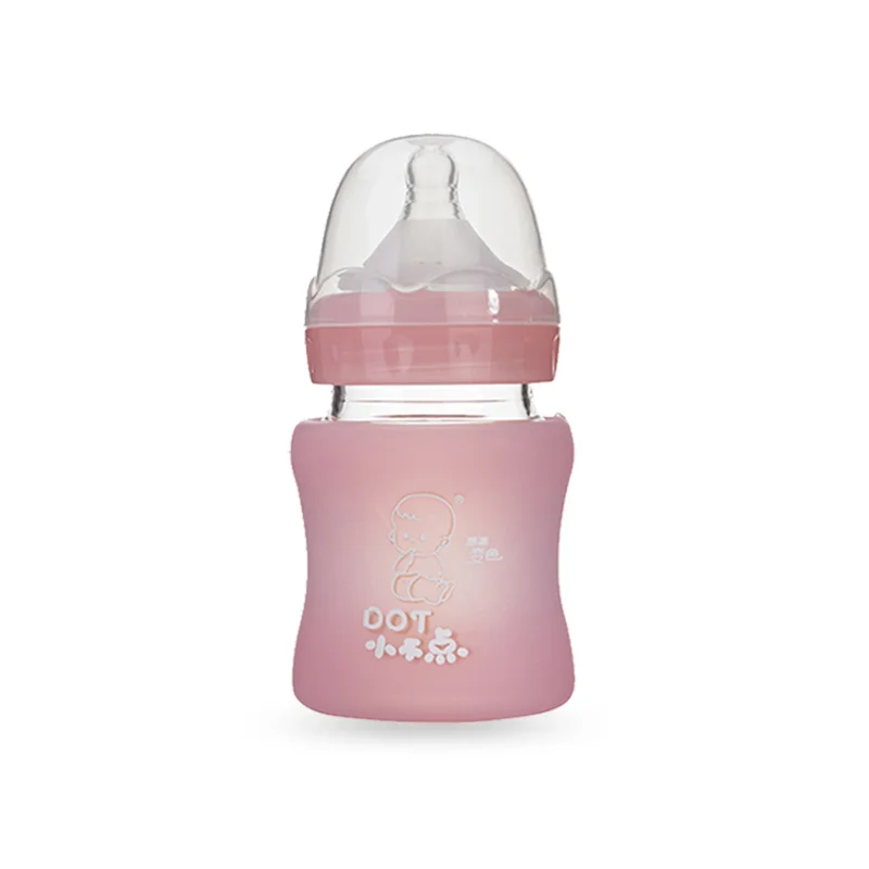
New product borosilicate glass babies feeding bottles with baby silicone nipple manufactures 