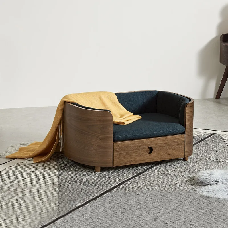 Wholesale OEM Luxury Pet Sofa Bed for Cats Dog Large Wooden Walnut Bed Furniture Sofa