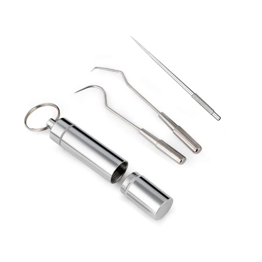 Wholesale Stainless steel 304 Portable Toothpick Pocket Toothpick Holder Metal Pill Case with Key Ring