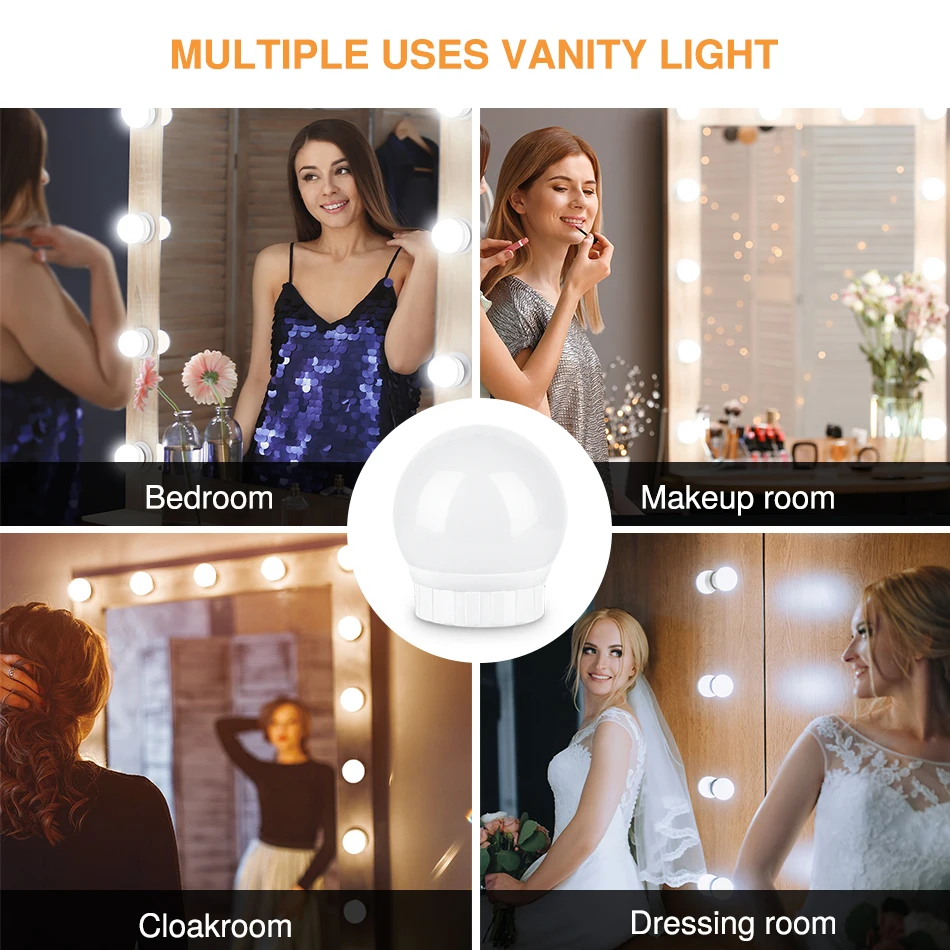 Hollywood Makeup Light Bulbs Vanity Mirror Lamp for Bathroom White Body USB Powered touch Switch Lamps