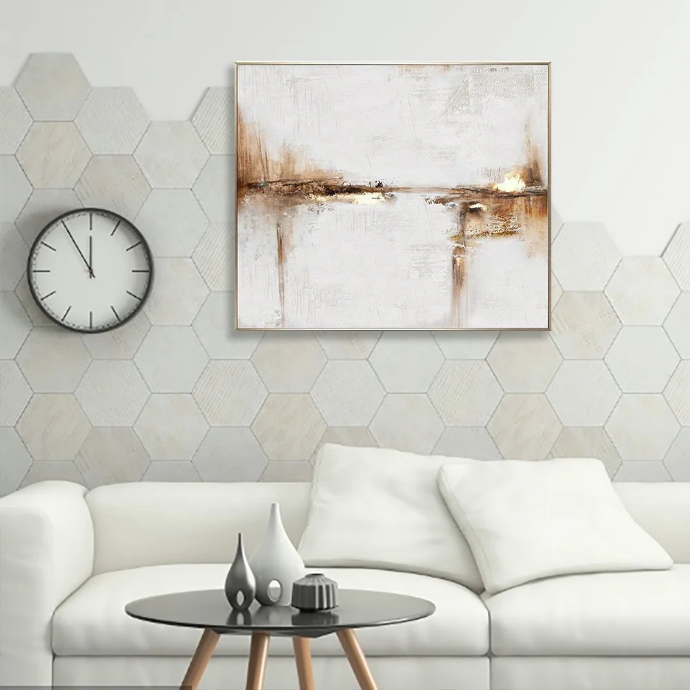 Custom Stretched Large Canvas Hand Printed Decor Gold Powder Big Wall Abstract Art For Living Room Hotel