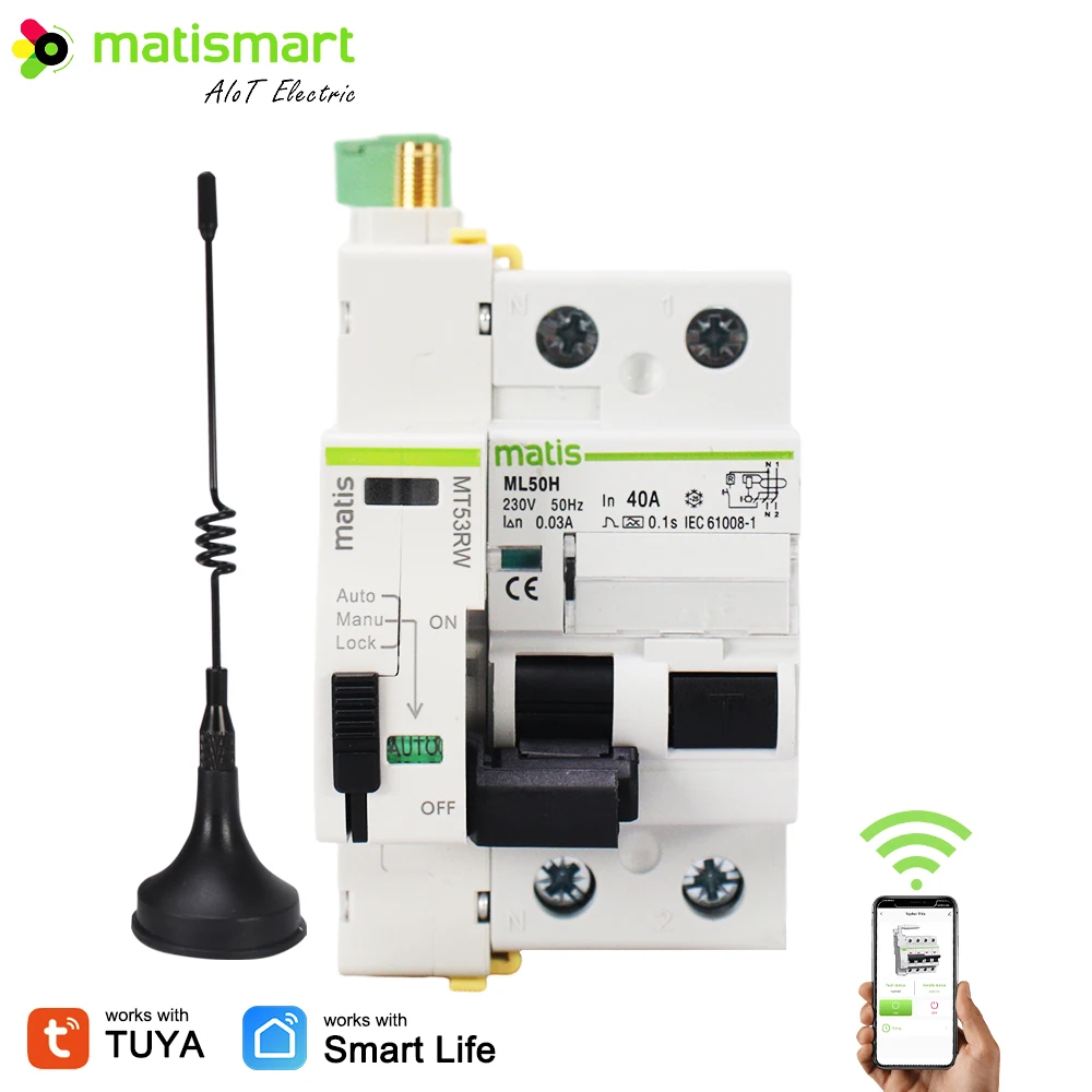 Remote control single pole wifi circuit breaker tuya auto reset with rccb rcd circuit breaker tuya 63a 4p tuya smart wifi mcb