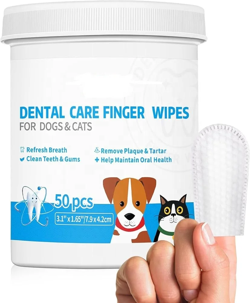 Custom Logo Organic Pet Dental Care Finger Plaque Tooth Wipes For Dogs & Cats