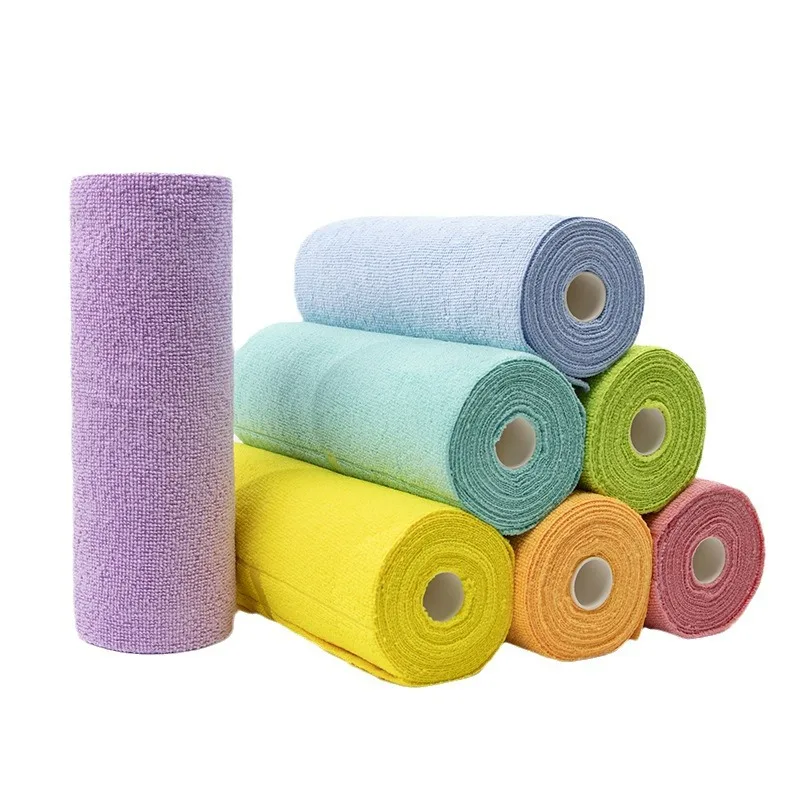FF2651 Lint Free Disposable Microfiber Cleaning Cloth Rags Car Kitchen Reusable Paper Towel Roll Washable Microfiber Towel Roll
