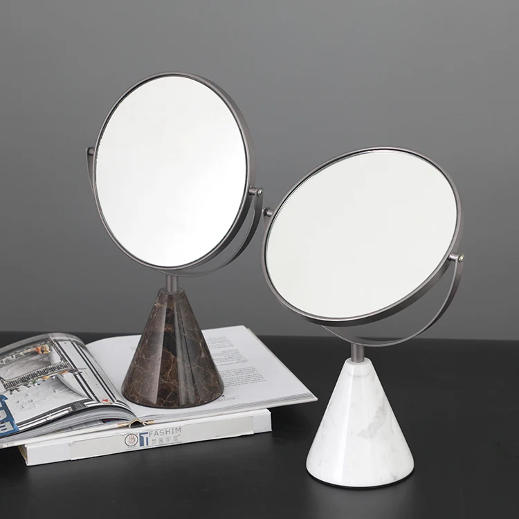 Customization minimalisitc home indoor tabletop rotatable marble makeup mirror pieces living room