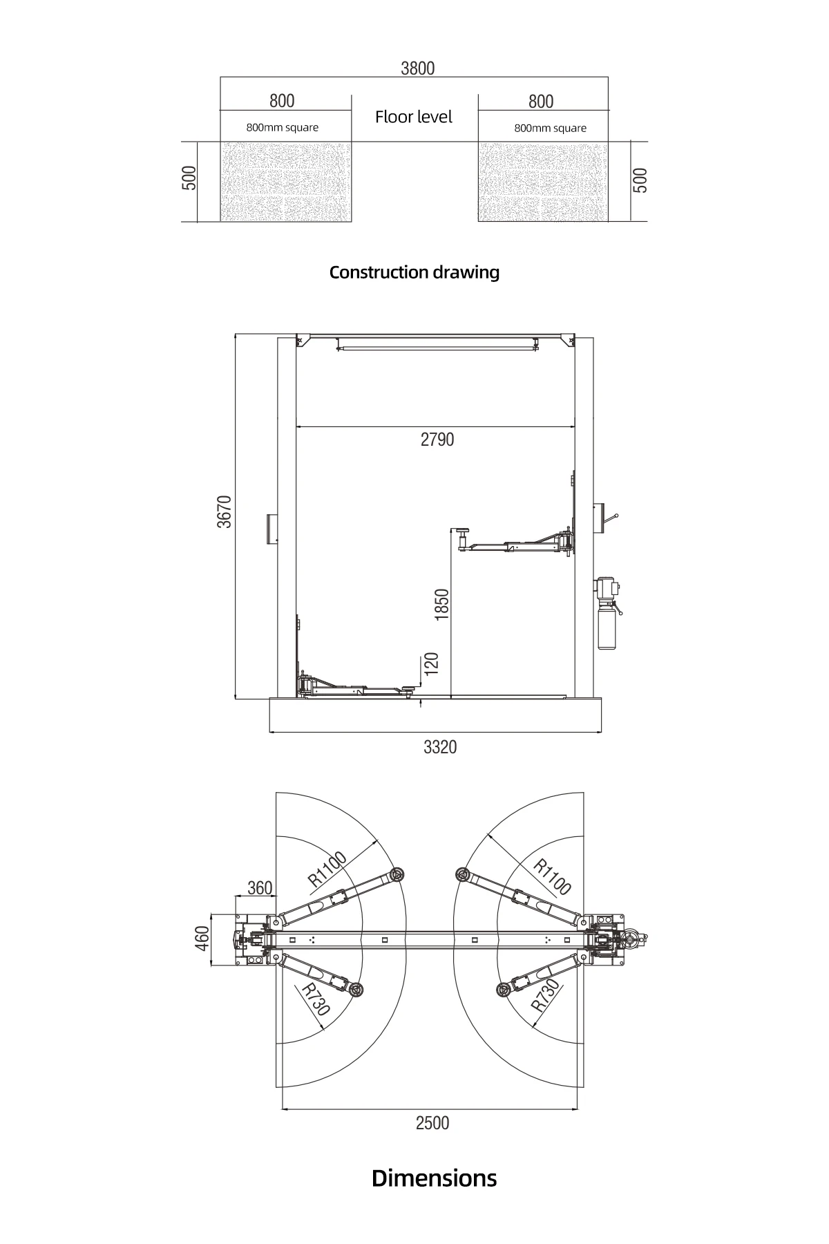 2 Post Car Lift Underground Garage Equipment Hydraulic Two Post Vehicle Parking Lift