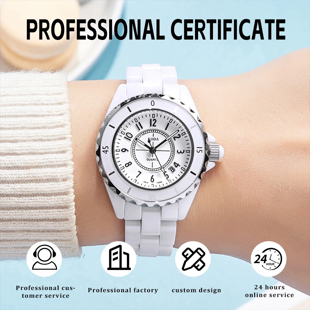 Luxury Chronograph Watch Waterproof Quartz Fashion Classic Wrist Watches Womens White Ceramic Watches