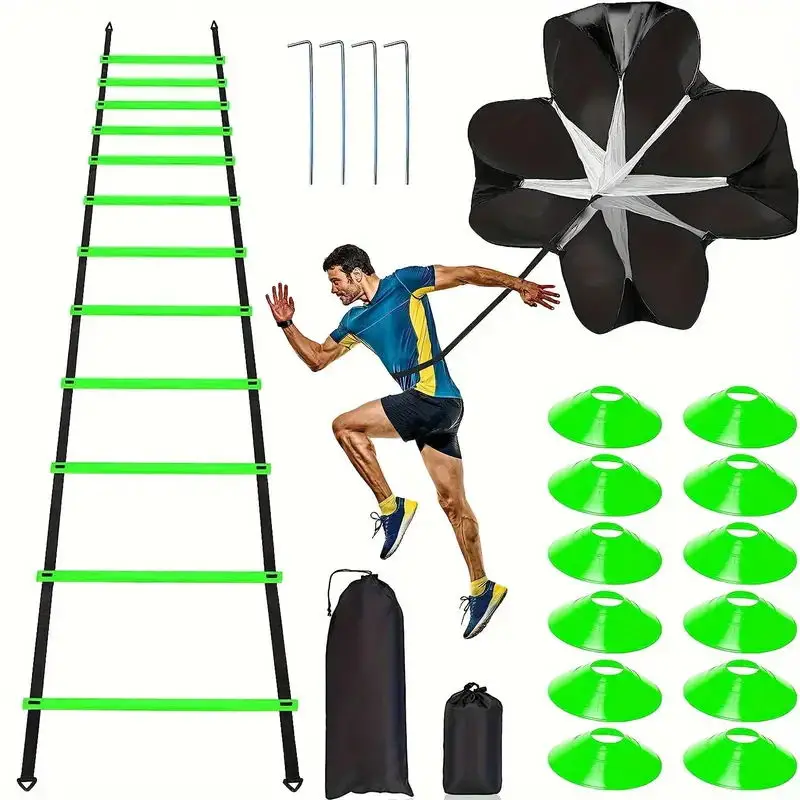 Soccer Training Set Agility Ladder Jumping Grid Speed Ladder Marker Disc Drag Parachute-Enhanced Athletic Equipment