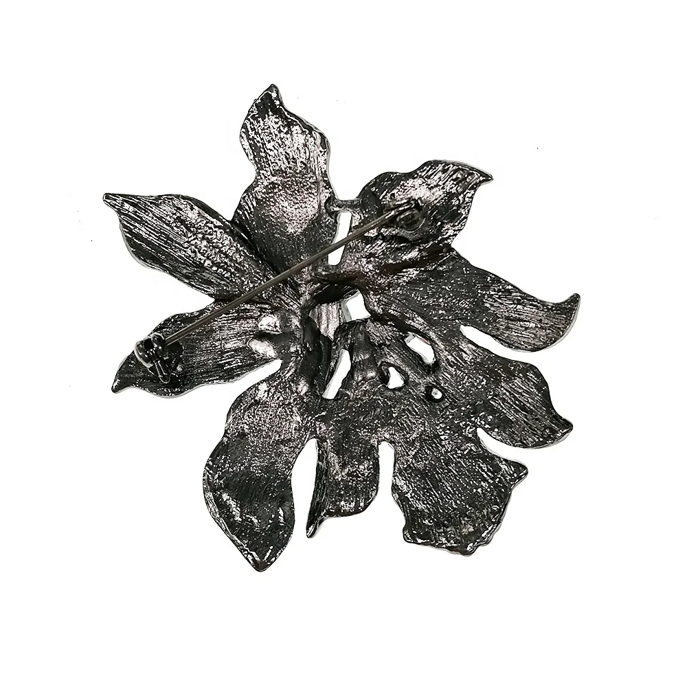 Fashion Jewelry Crystal Rhinestone Orchid Flower Brooches For Women Lady Gift