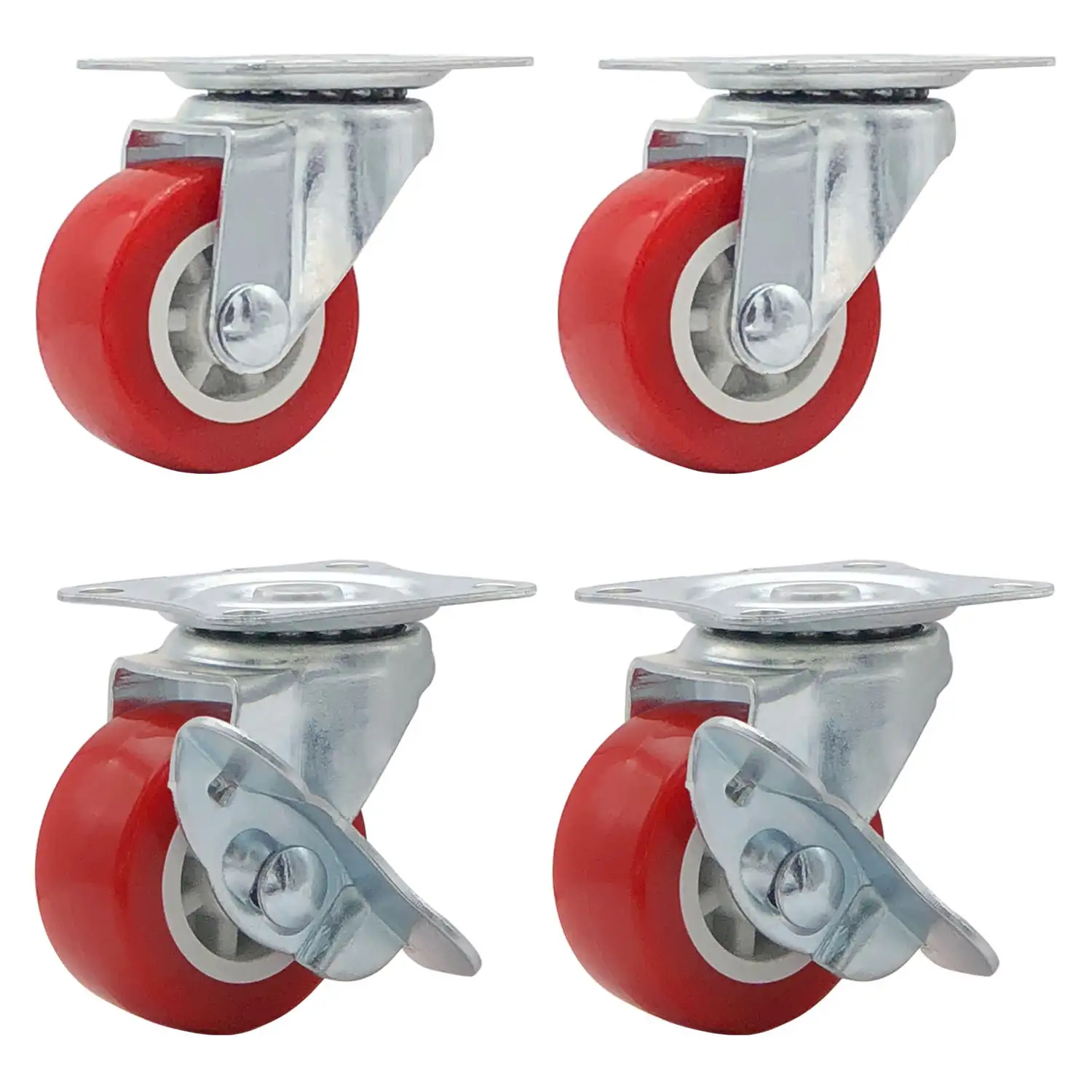 WBD light duty red pvc threaded stem 1-3 inch industrial caster wheel with double brake