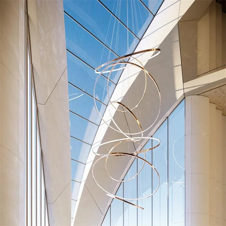 ETL CE Luxury Custom Modern Ring LED Pendant Light Gold Chrome Brass Pearl Black Chandelier Lamp for Lobby,Staircase,Villa Hall