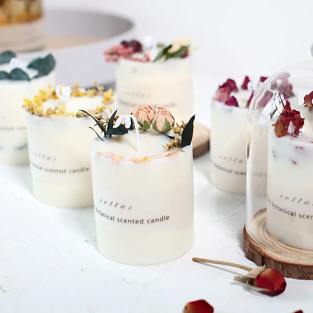 luxury private label scented candles home decoration soy wax fragrance aroma gift scented candle with flower botanical