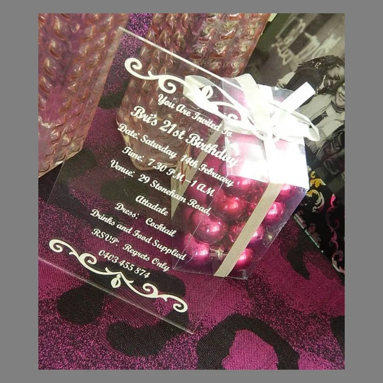 Hot Clear Acrylic Invitations Card Acrylic Wedding Invite with Envelope,Customized Text Foiling Floral