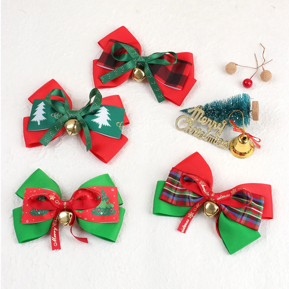 Christmas plaid Christmas Hair Bows Clips for Girls Hair Accessories Colorful Xmas Boutique Hair Clips Bowknot Hairpins