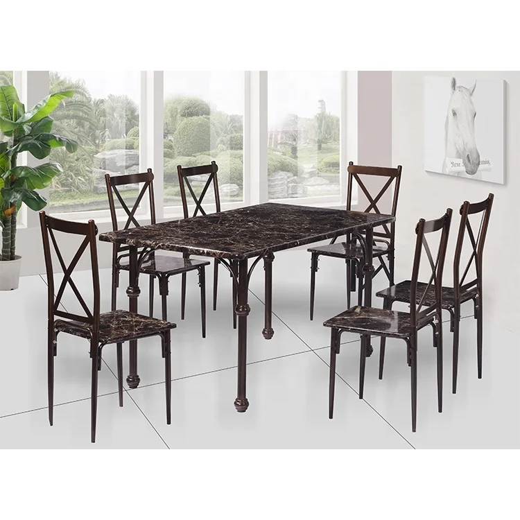 Набор обеденного стола современного дизайна, 1 стол и 6 стульев, Обеденный набор, домашняя мебель