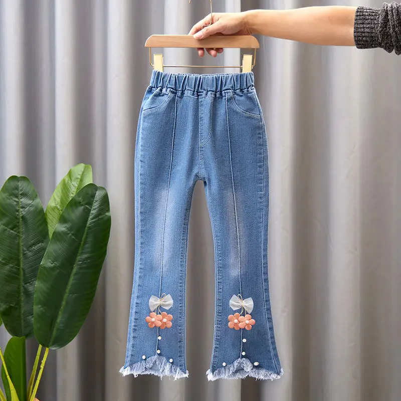 Factory New Girls Jeans Spring Autumn Pants Kids Denim Jeans with OEM Service Bell Bottom Pants for Ladies