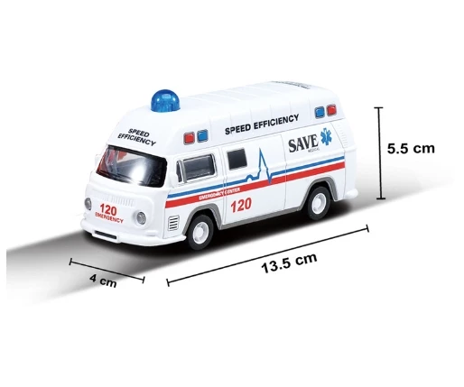 1:40 Metal Ambulance Police Fire Truck Pull Back Diecast Vehicle Model Car Toy