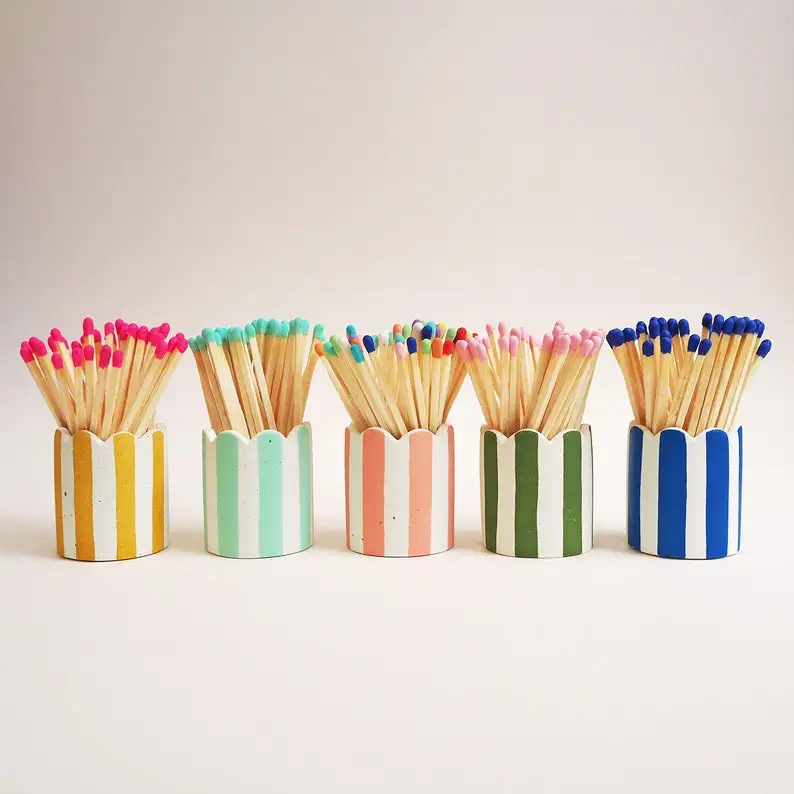 Rainbow minimal design ceramic match striker holder Small CYLINDER Concrete Matchstick Pot