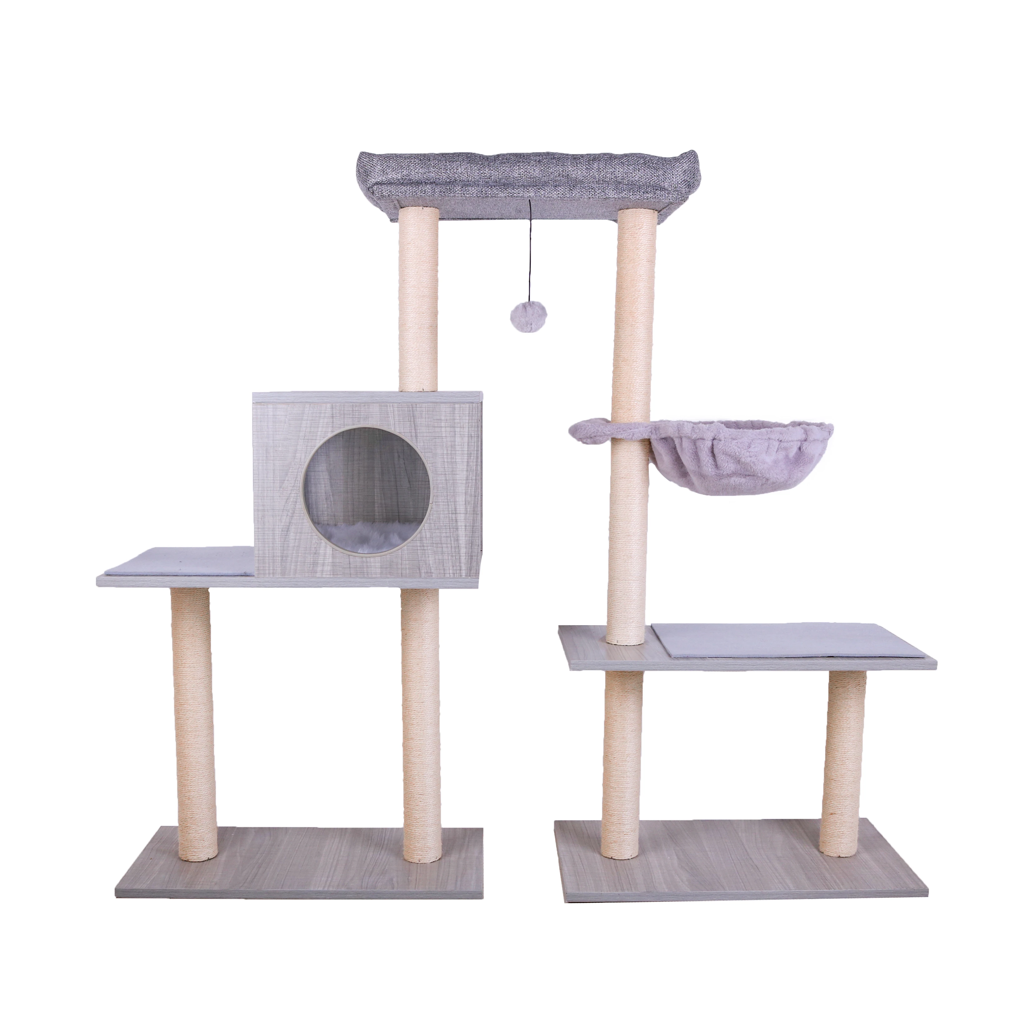 Amazon Top Seller  Wooden Cat Condo House Cat Climbing Scratching Tree Sisal Scratch Post Cat Tree