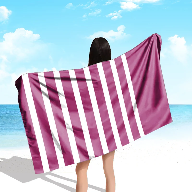 100% микрофибра Материал передачи процесса полосатое полотенце Большое пляжное полотенце