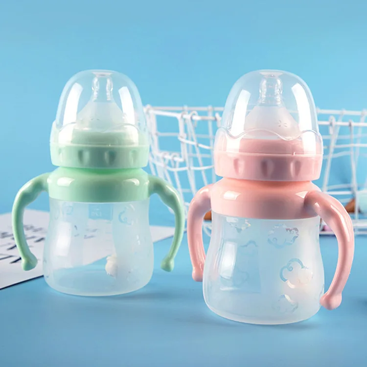 Custom Logo baby milk bottle anti-fall and anti-choke Wide Neck PP newborn drinking bottle for infant learning and training