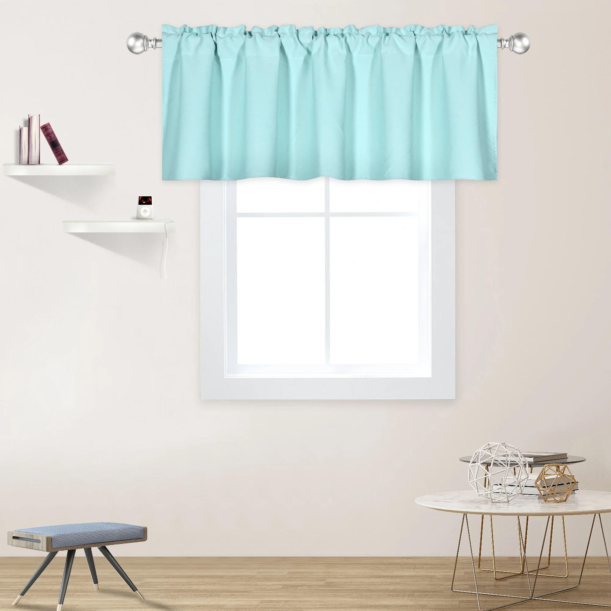 60x18 Inch Aqua Blue Blackout Valance Polyester Rod Pocket Style 1PC/Package