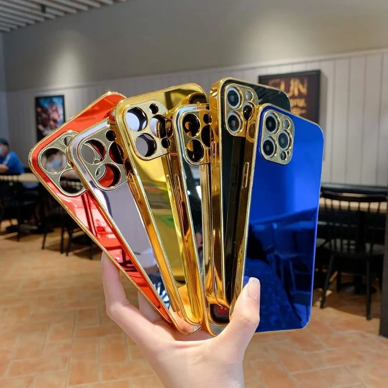 Роскошный Гальванизированный индивидуальный зеркальный чехол для iphone 13 pro max, золотой зеркальный чехол для iphone 13