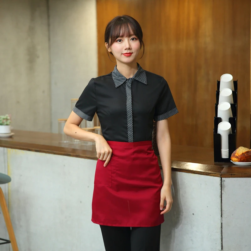 
Lapel color matching fashion hotel staff apron uniform restaurant restaurant short-sleeved shirt technical staff work clothes 