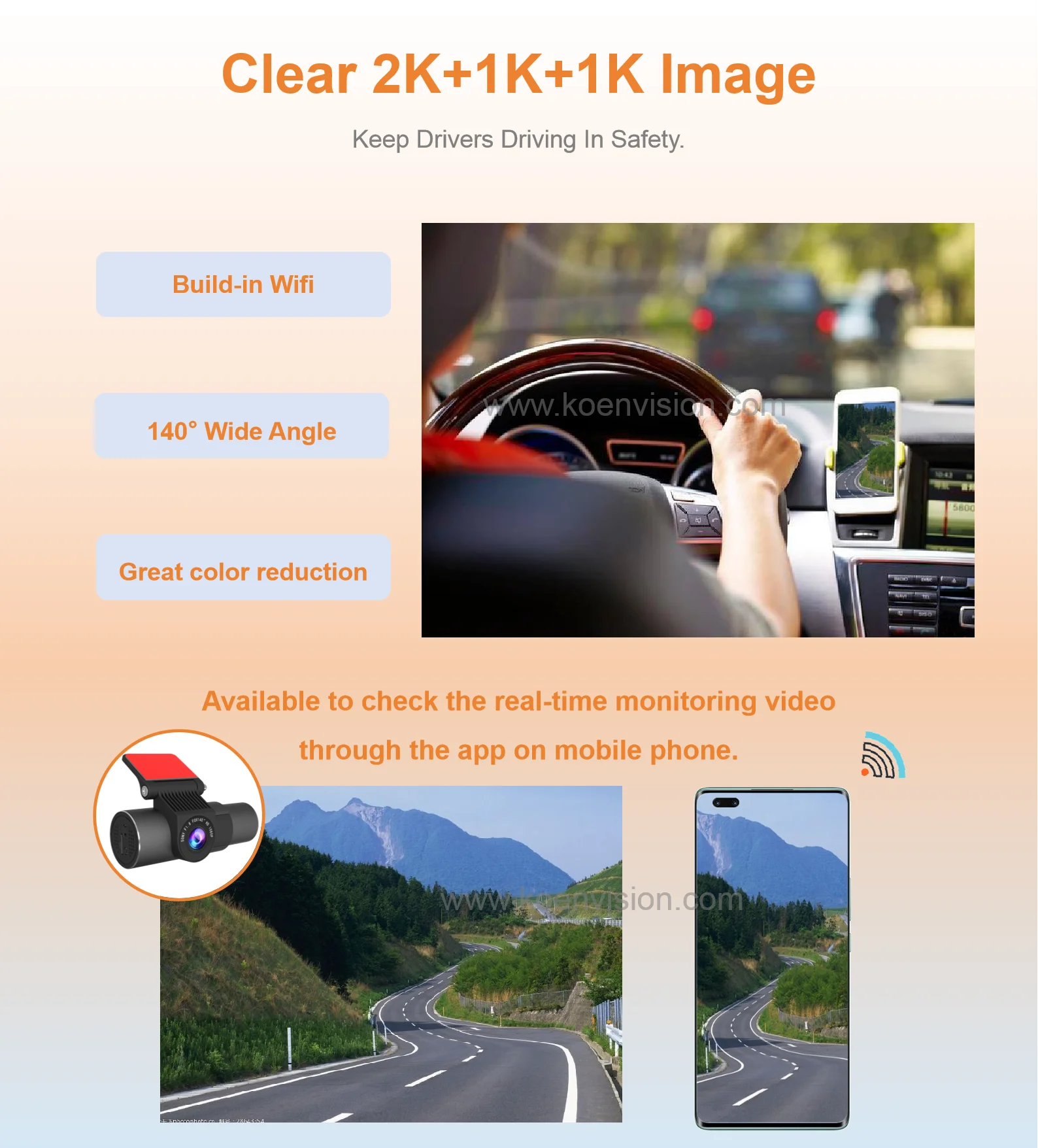 Car 3 Channels WiFi dash cam car Black Box  Reversing Camera