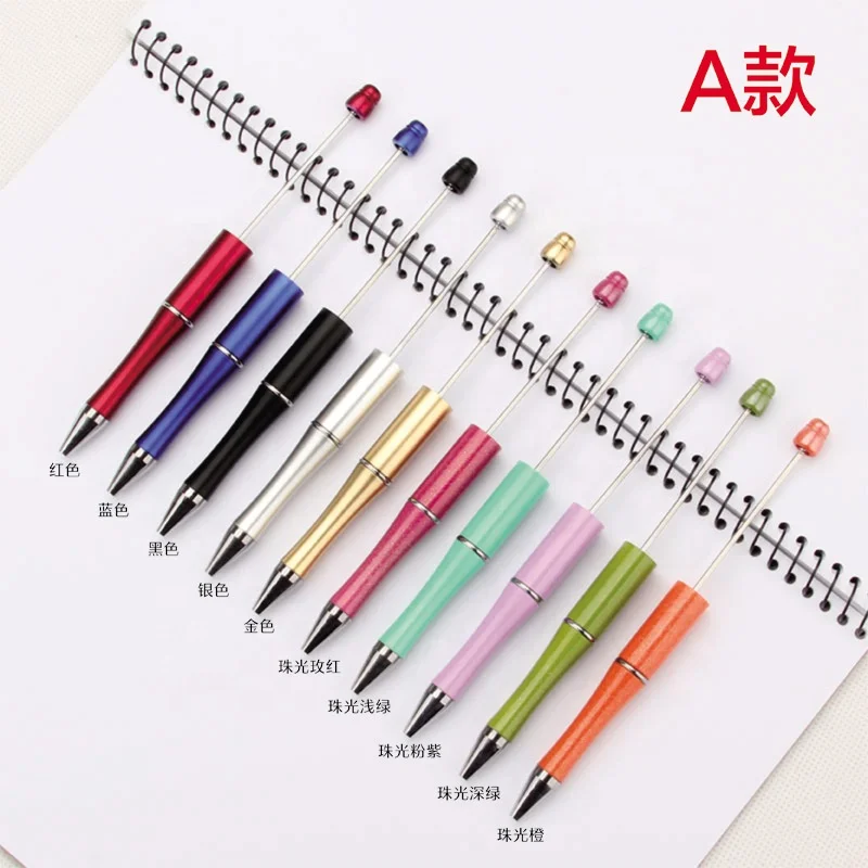 10pcs/pack DIY bead pen add a bead Decorated blank pen plastic Beadable Pens set with ink