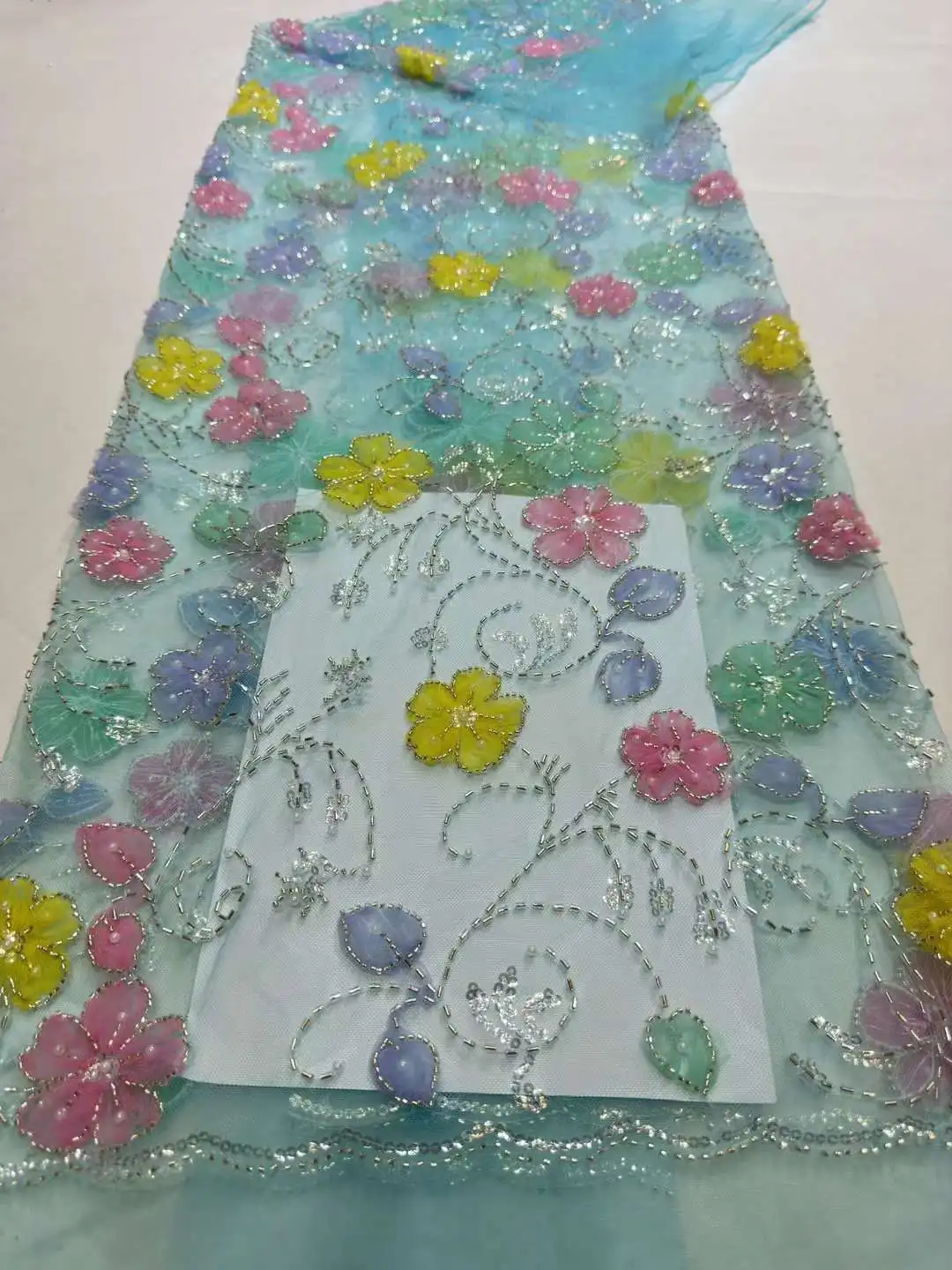 High quality lace fabric with beads and pearl