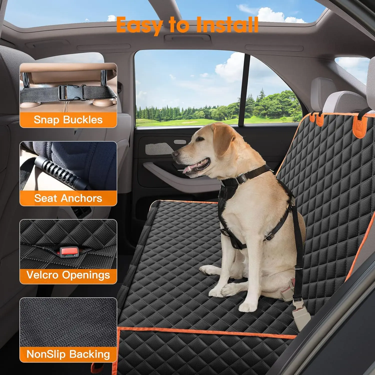 Car Seat Protector Nonslip Back Waterproof Oxford with Mesh Window Side Flap Dog Car Seat Cover for Back Seat for Cars