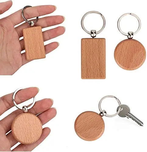 Rectangle Beech Wooden Blank Key Chain Tags Personalized Wood Keychains DIY Wood Key Ring Supplies for Craft