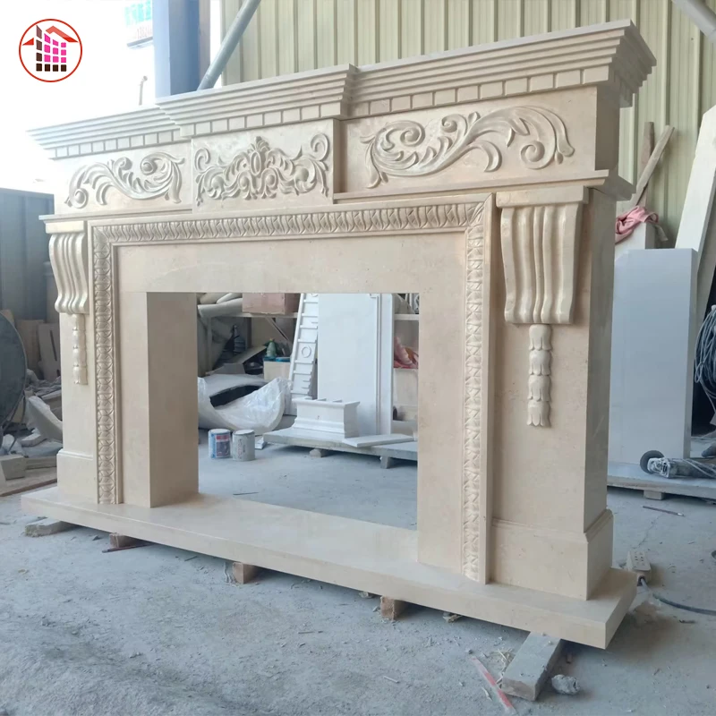 Chinese Wholesale Fireplace beige marble fireplace french natural marble fireplace surround marble stone mantle stone