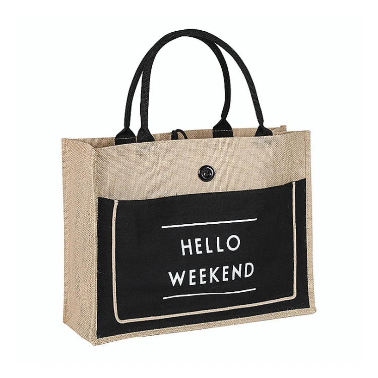 Perfectbio manufacturer custom wholesale natural black beach laminated canvas used shopping button jute bags buyer in europe