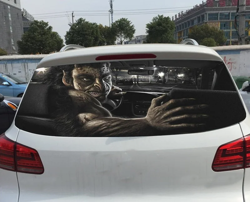 130*70cm Waterproof One Way Personalized Auto Truck Scary Decals Waterproof Eyes Peeking Monster Leopard Vinyl 3d Car Sticker