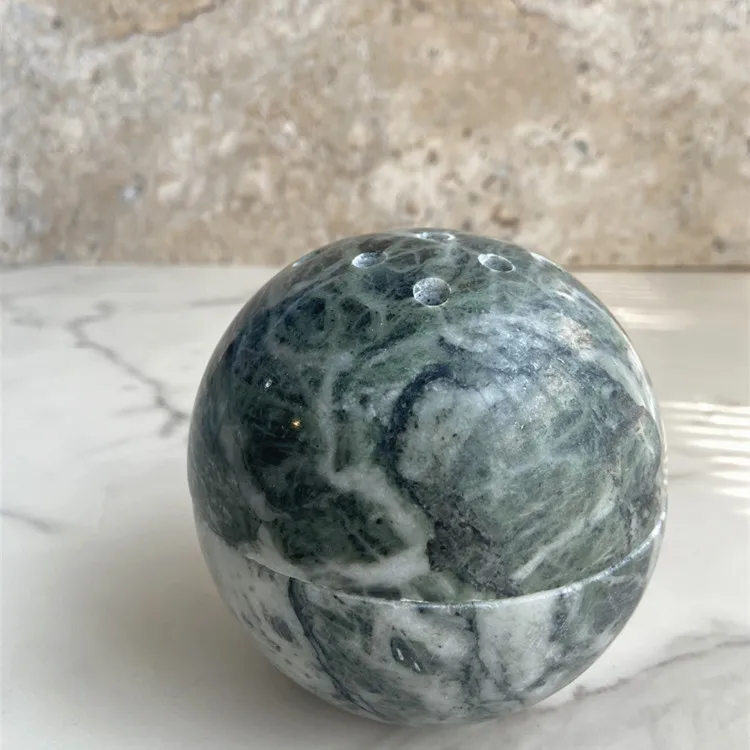Natural Stone Travertine Sphere Buddha Ramadan Arabian Incense Holder Mubkhar Green Wood Marble Travertine Incense Burner