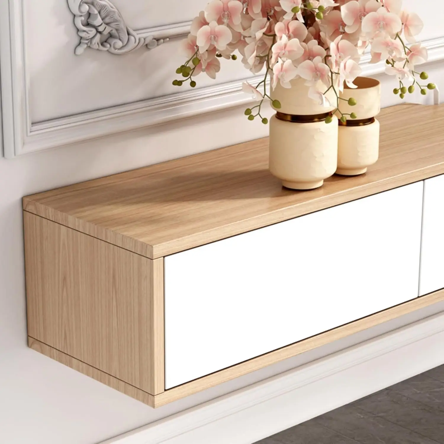 Wall mounted entertainment TV stand cabinet with storage shelf for living room bedroom furniture