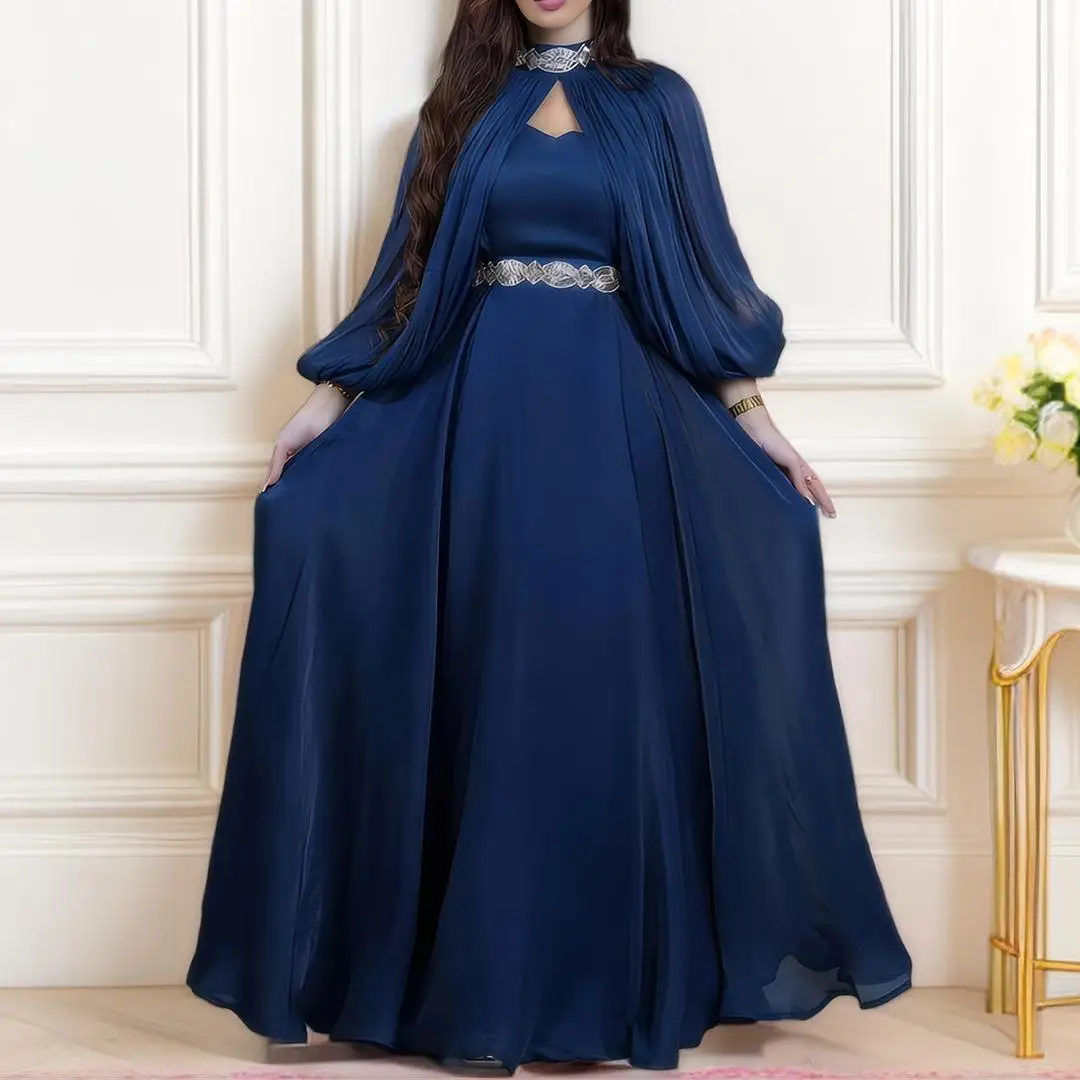 M-2XL Fashion Waist Dress Strap Dress Big Sleeved Cloak Long Sleeved Dress