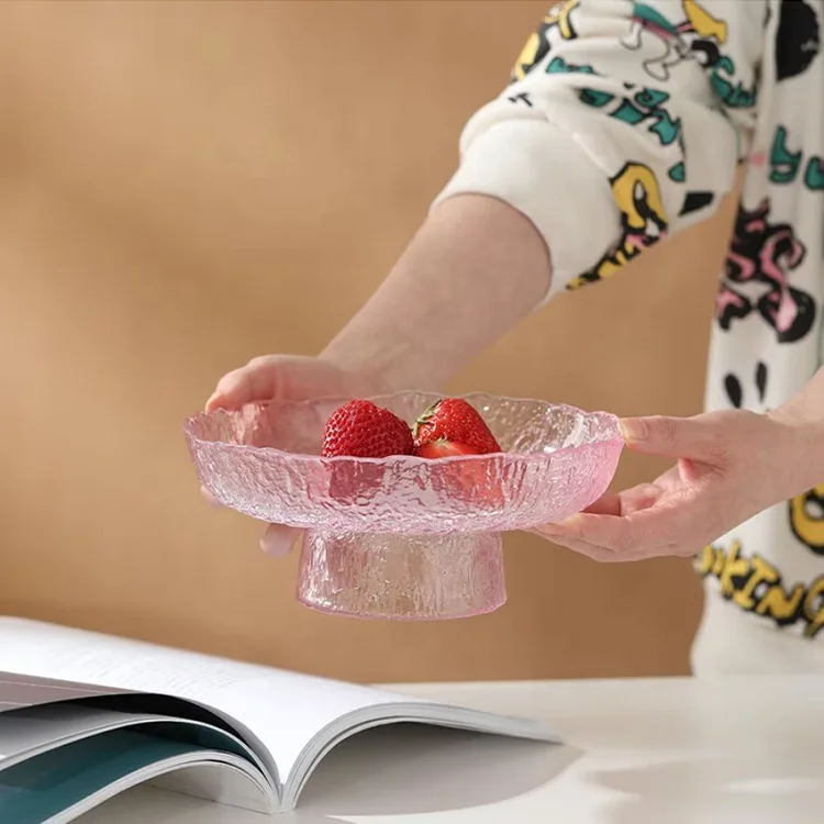 Wholesale Japanese Thickened Glass Customized Logo Glass High Foot Ice Dew Plate  For Gift