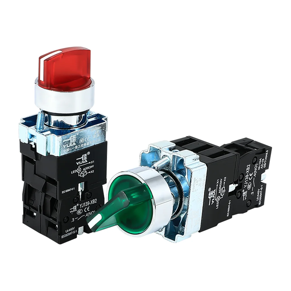 YIJIA 22MM XB2 rotary selector switch 2/3 position latching with green red led light