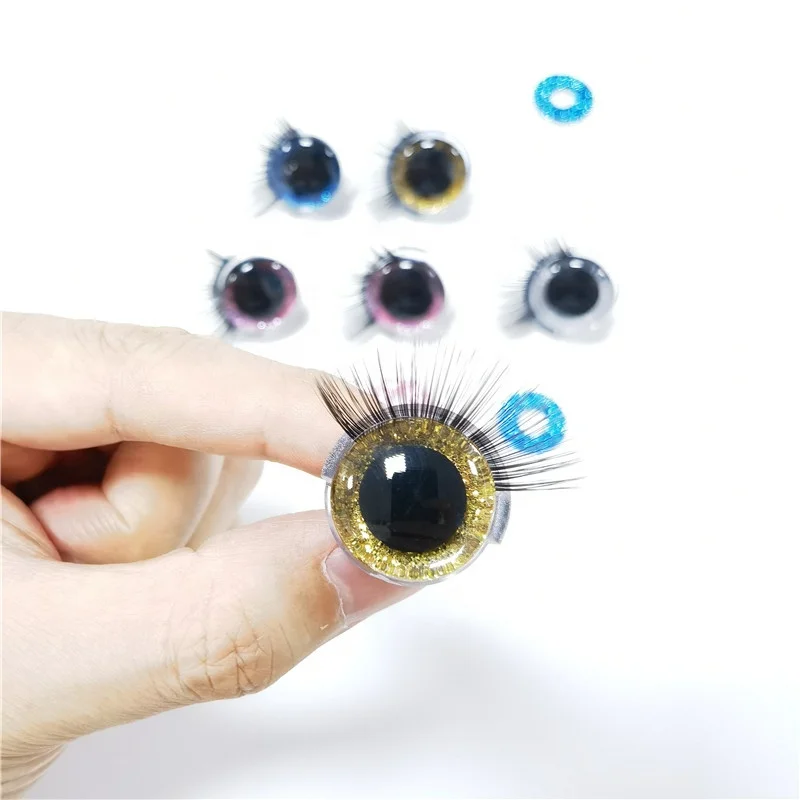 16mm Amigurumi Safety Eyes With Eyelashes Colored Glitter Fake Eyelashes Eyes For Doll Crochet Toy Stuffed Animal Bear DIY