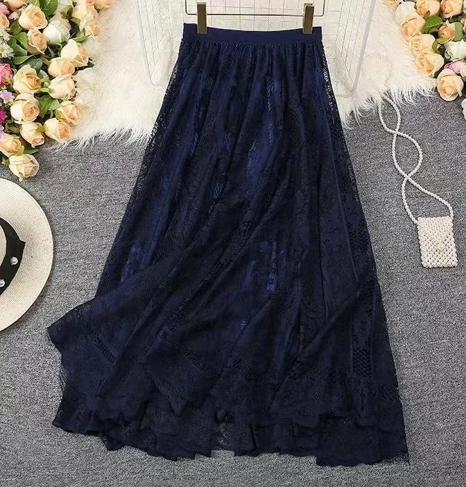 Wholesale Women Lace A-line Skirts News Ladies Long Maxi Summer Skirts Korean Style High Quality Elastic Waist Elegant Skirts