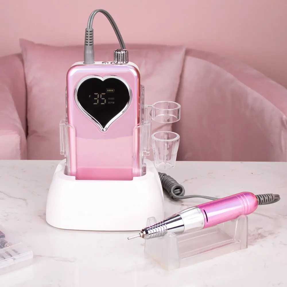 Heart Nail Drill Rechargeable 35000RPM Manicure Electric Machine Nail File Pedicure Cordless Drilling