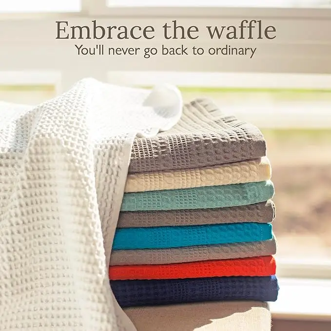 Waffle Towel Quick Dry Thin Exfoliating, Washcloths for Face Body, Classic Style (White)